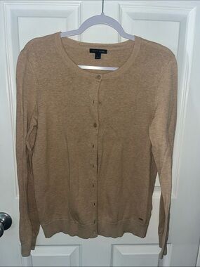 Tommy Hilfiger Women's Camel Button-Front Crewneck Cardigan